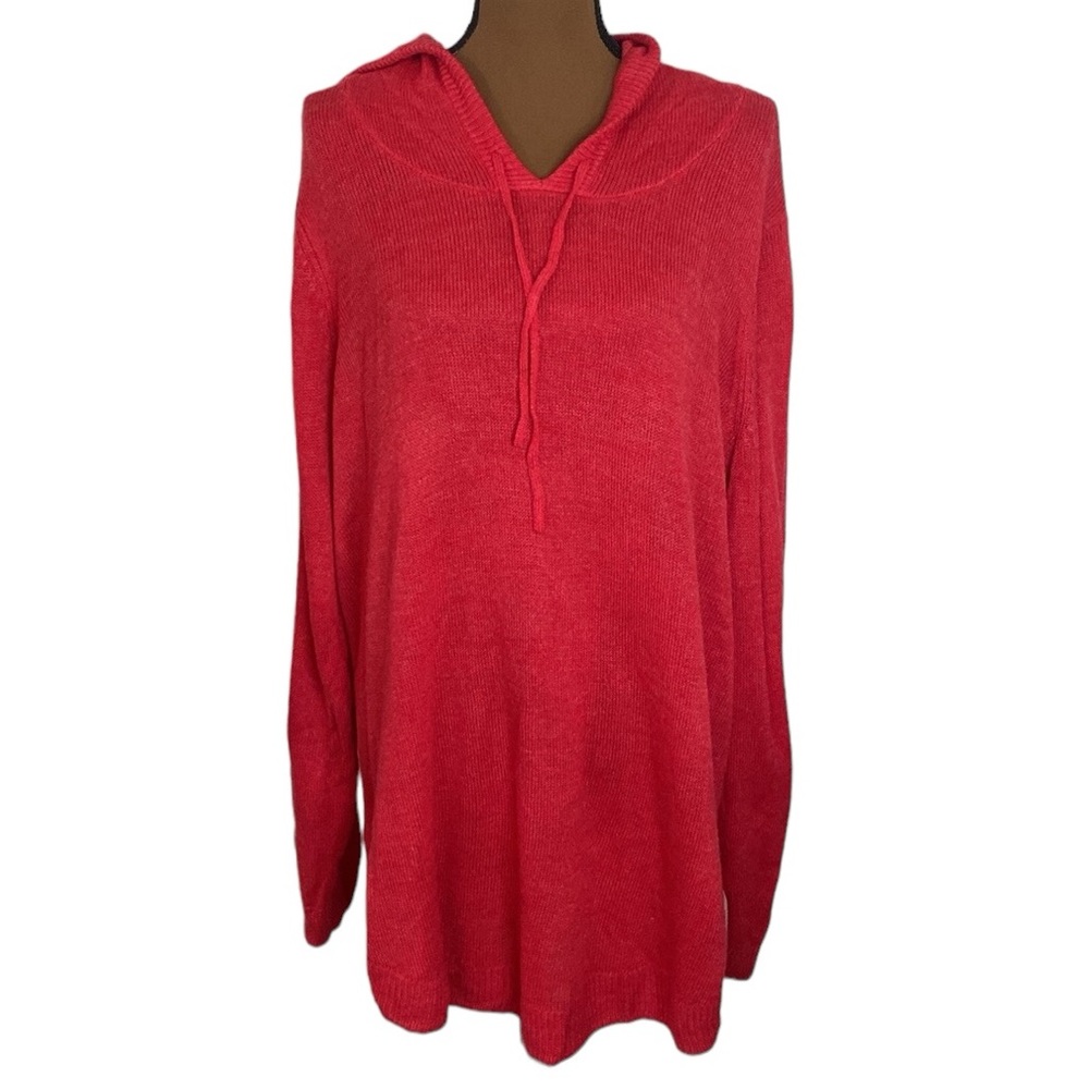 Lane Bryant red knit hooded front tie sweater size 22 / 24